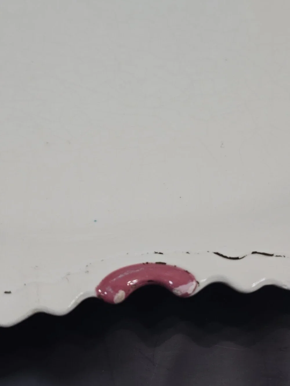 Antique Scalloped Edge Oval Ceramic Porcelain Serving Platter Cream & Pink Mauve